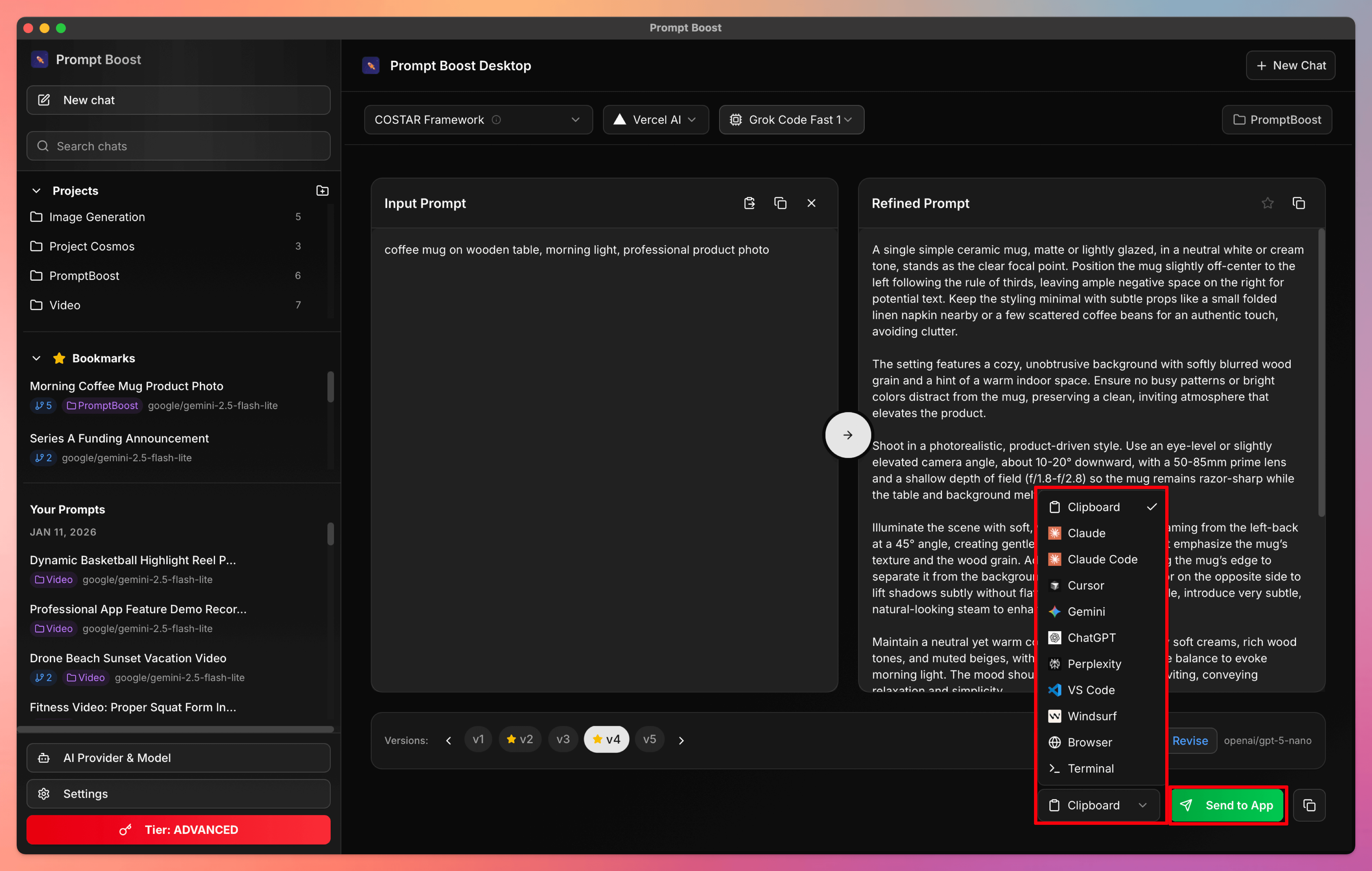 Send prompts directly to ChatGPT, Claude, Gemini, and more